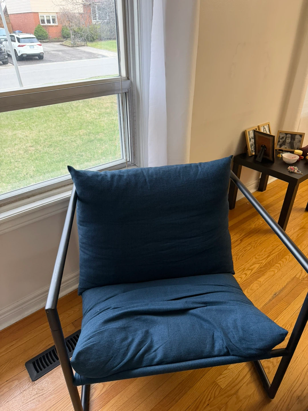 Blue Accent Chair with Metal Frame