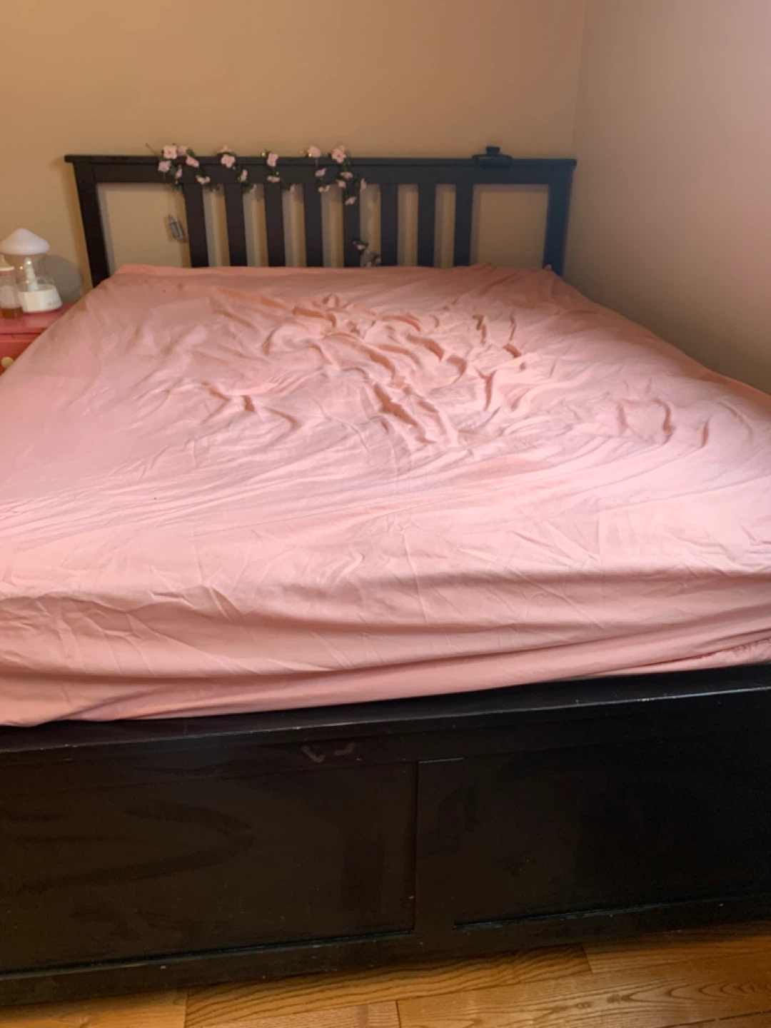 Black Wooden Bed Frame with Headboard - photo 2