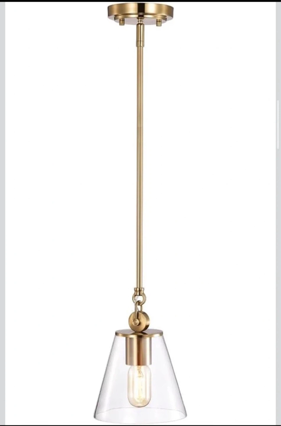 Brand New! “Mid-Century Modern Brass Pendant Light – Clear Glass - photo 2