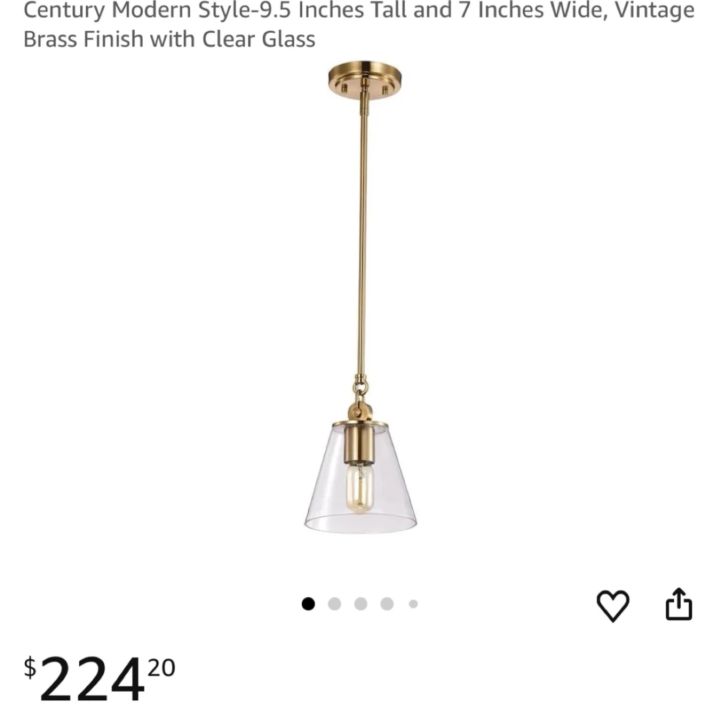 Brand New! “Mid-Century Modern Brass Pendant Light – Clear Glass