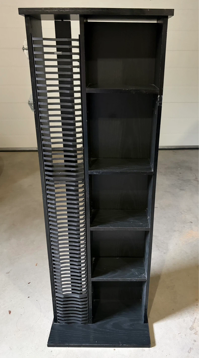 Black Media Storage Tower with Shelves