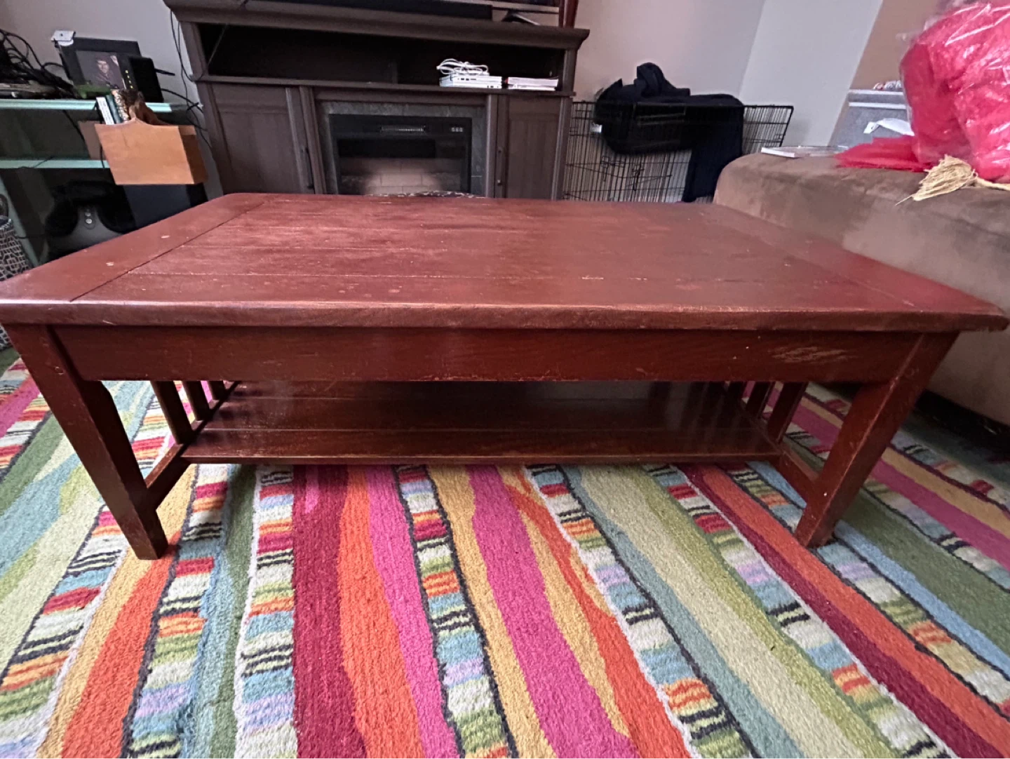 Solid Wood Coffee Table with Shelf - photo 3