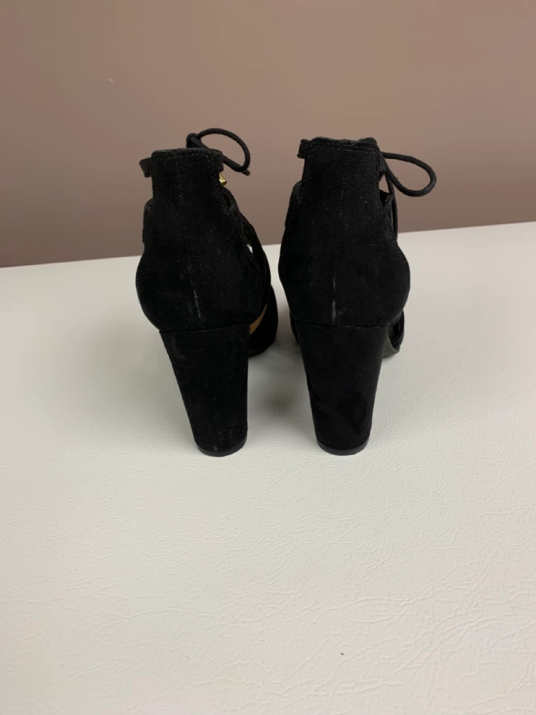Black Suede Lace-Up Block Heels - photo 2