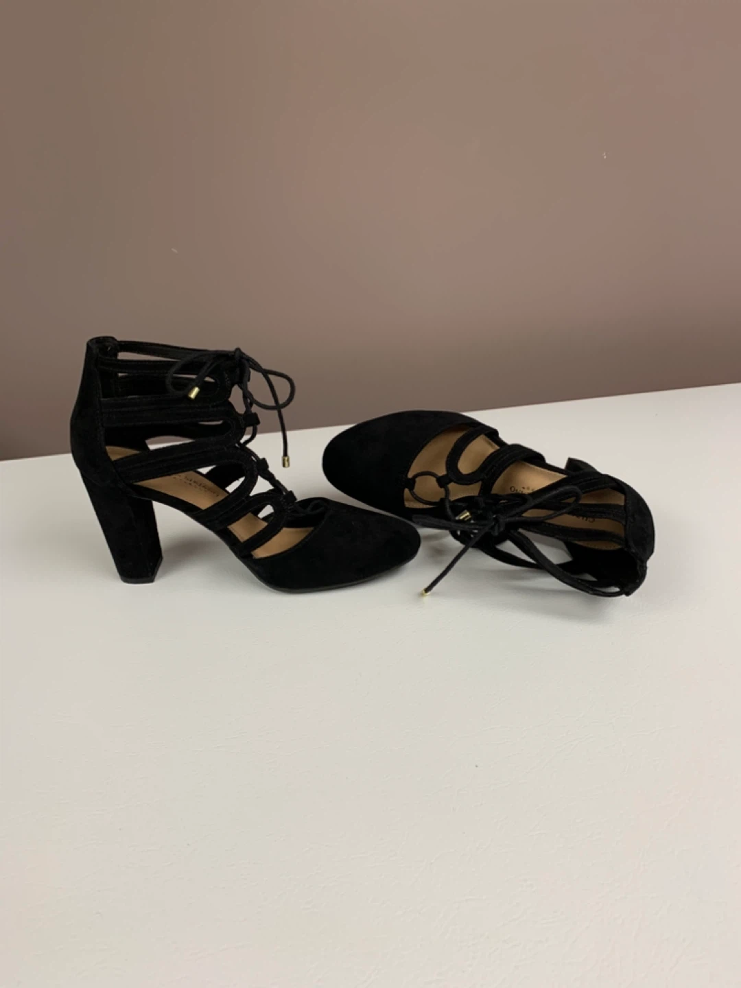 Black Suede Lace-Up Block Heels - photo 3