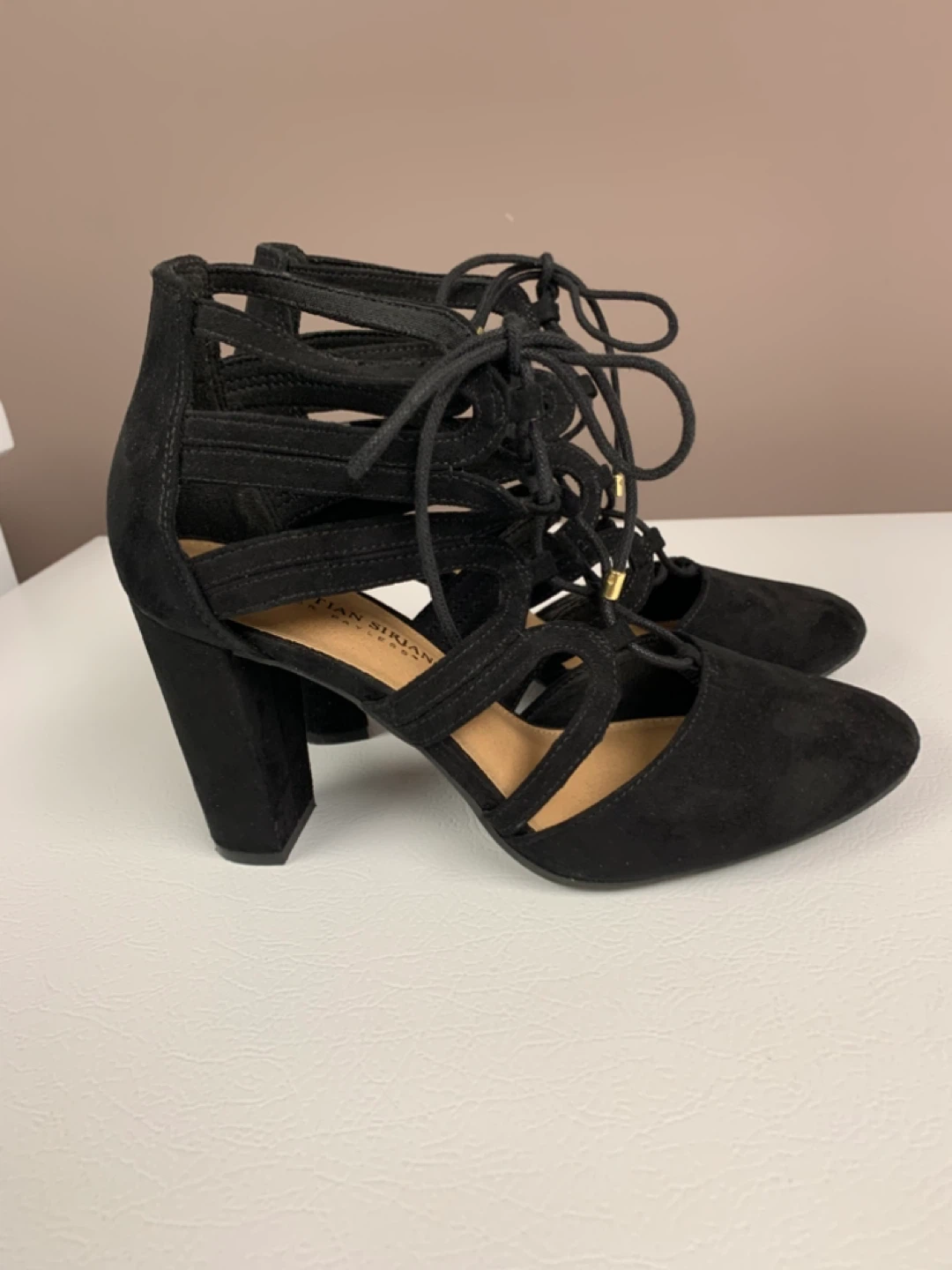 Black Suede Lace-Up Block Heels - photo 4