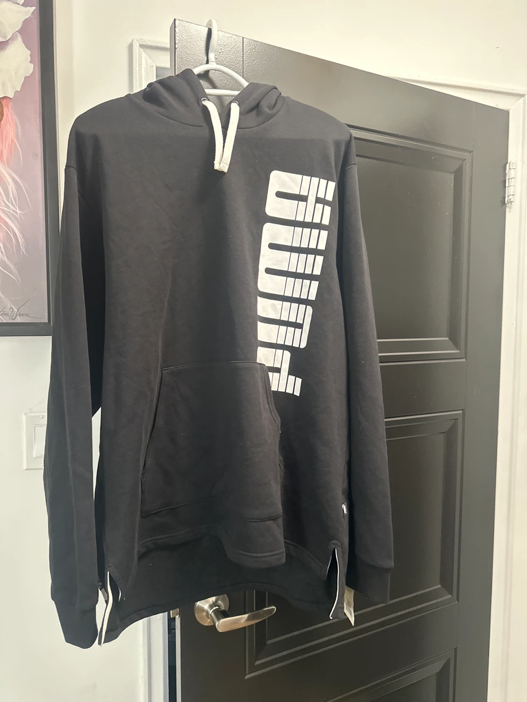 Puma Black Hoodie with Large Logo - Size L