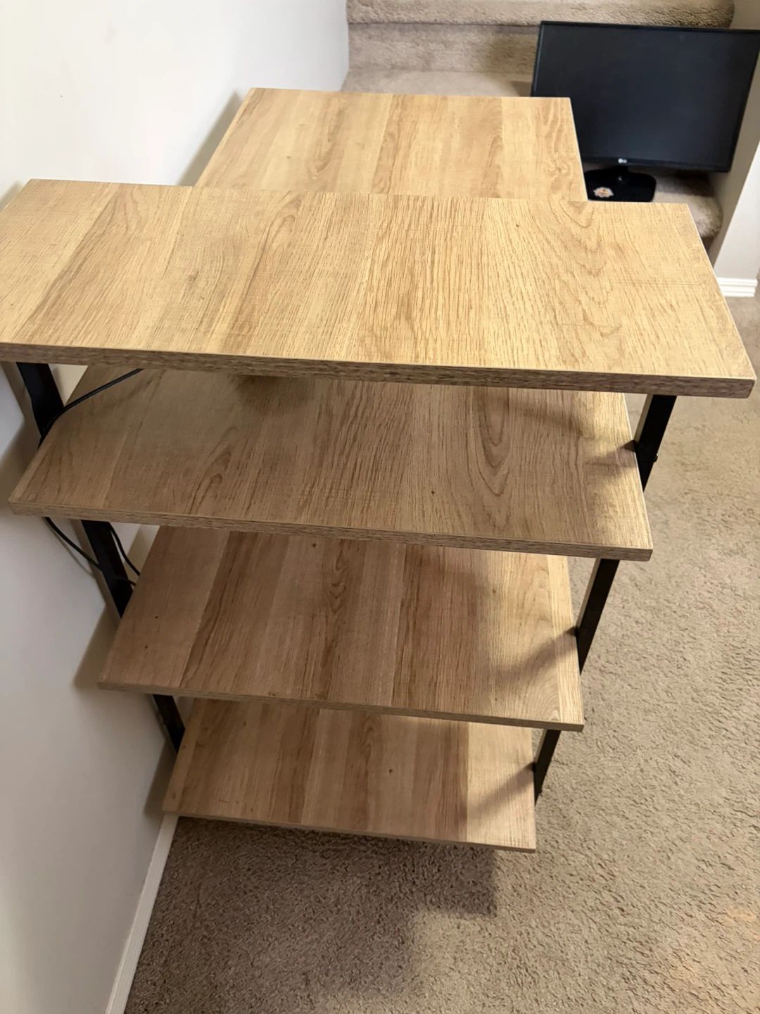 Wood and Black Metal 3-Shelf Bookcase/Desk Unit - photo 2