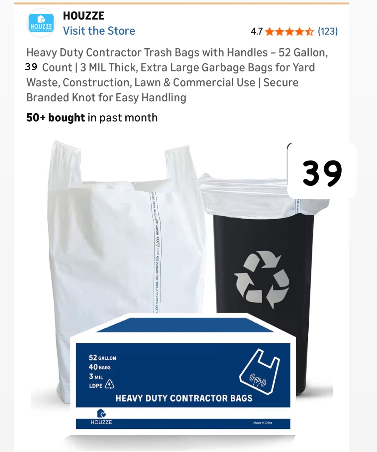 39 HEAVY DUTY CONSTRUCTION bags.