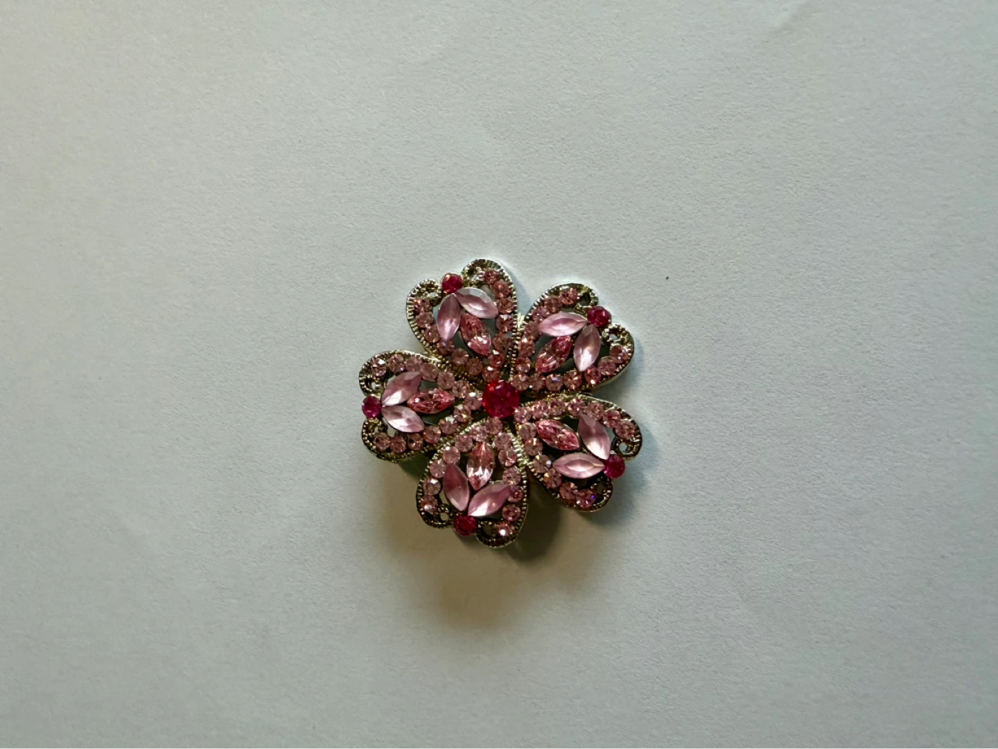 Pink Rhinestone Flower Brooch