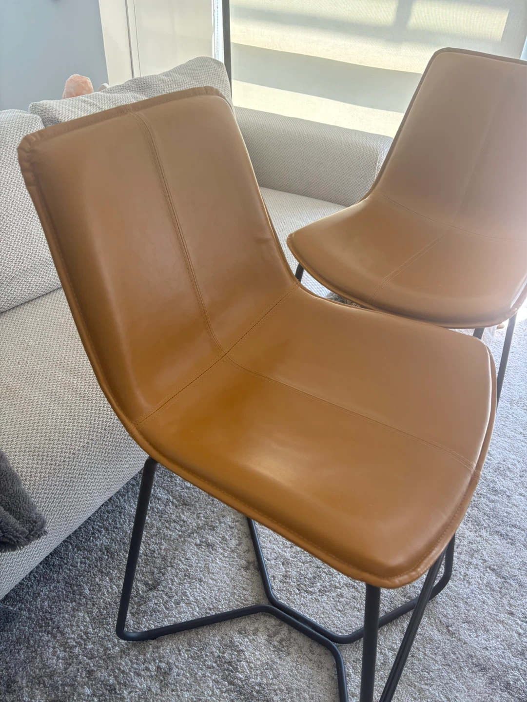 Pair of Tan Faux Leather Bar Stools - photo 2