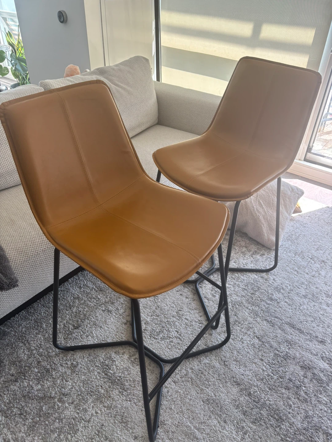 Pair of Tan Faux Leather Bar Stools - photo 3