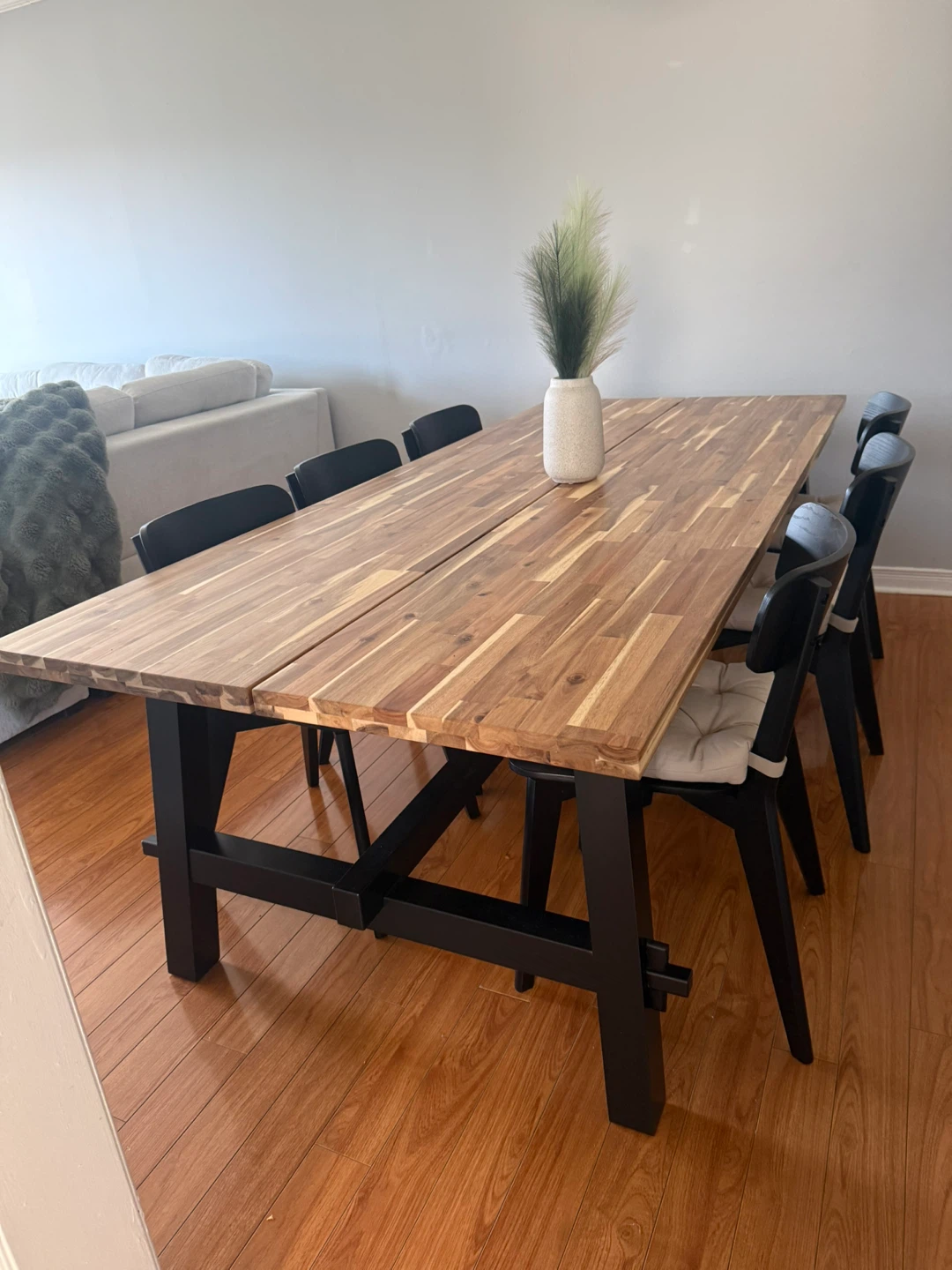 Wooden Dining Table with Black Legs and Chairs (8)