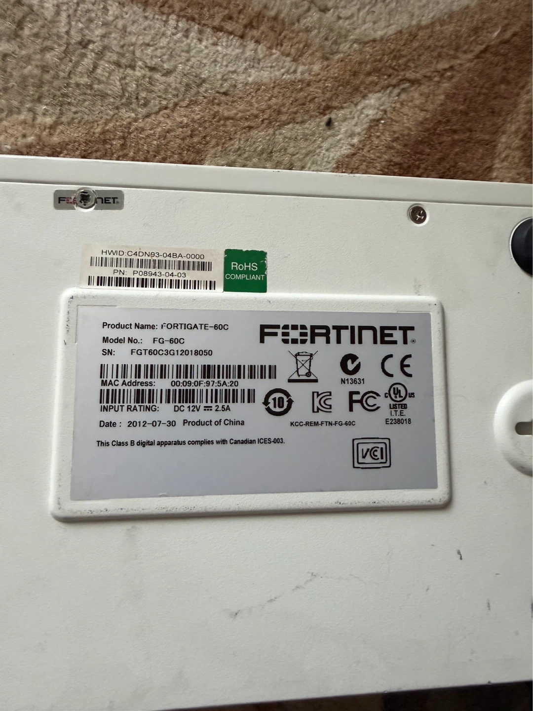 Fortinet FortiGate 60C Firewall Router FG-60C-G Set - photo 3