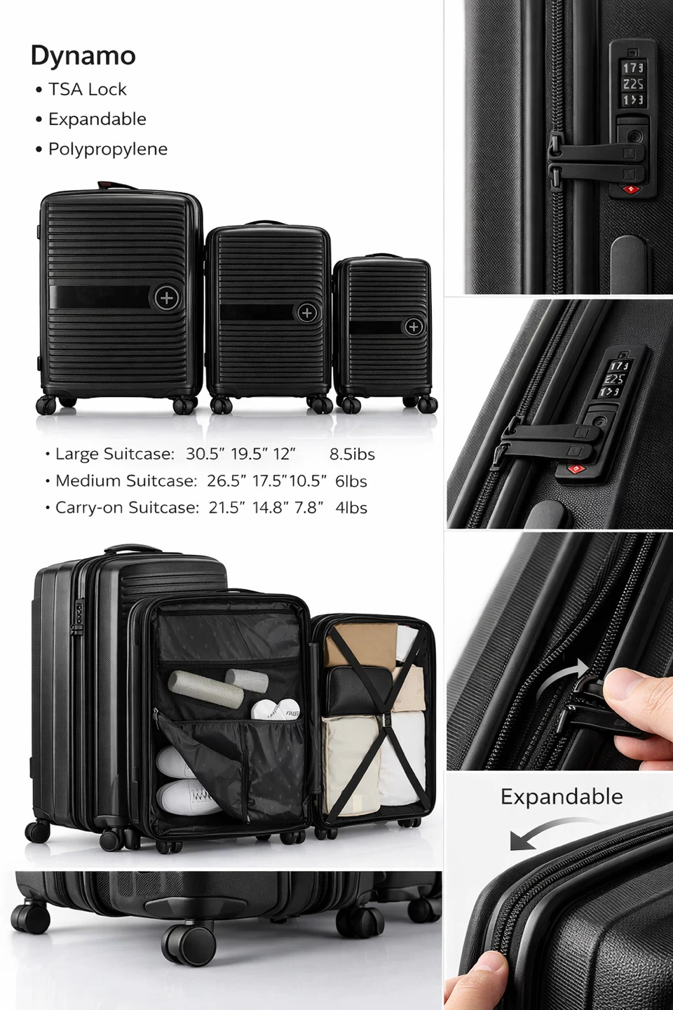 Suitcases 3 piece (large, medium, & carry on)