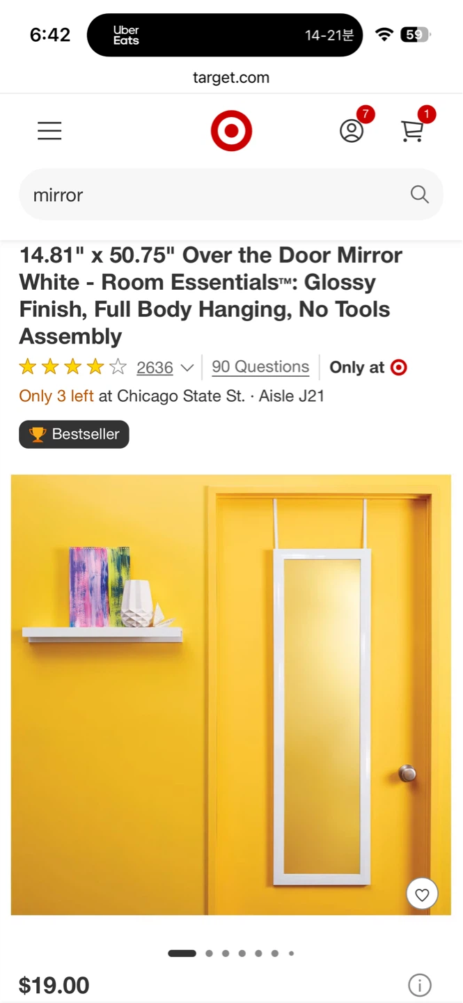 [Moving Sale] Target Over-the-Door Mirror (White)