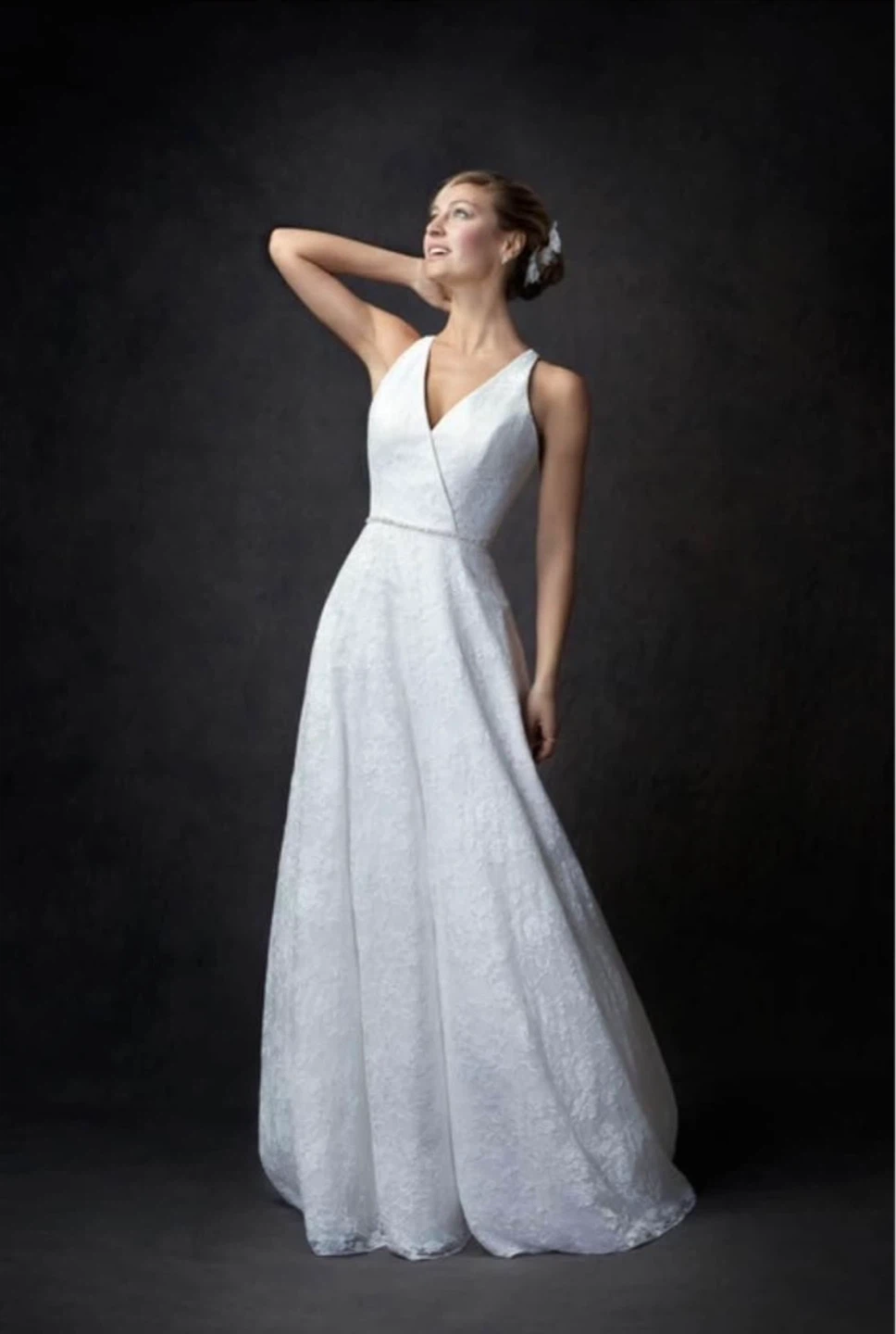 White Lace Wedding Dress with Beaded Belt
