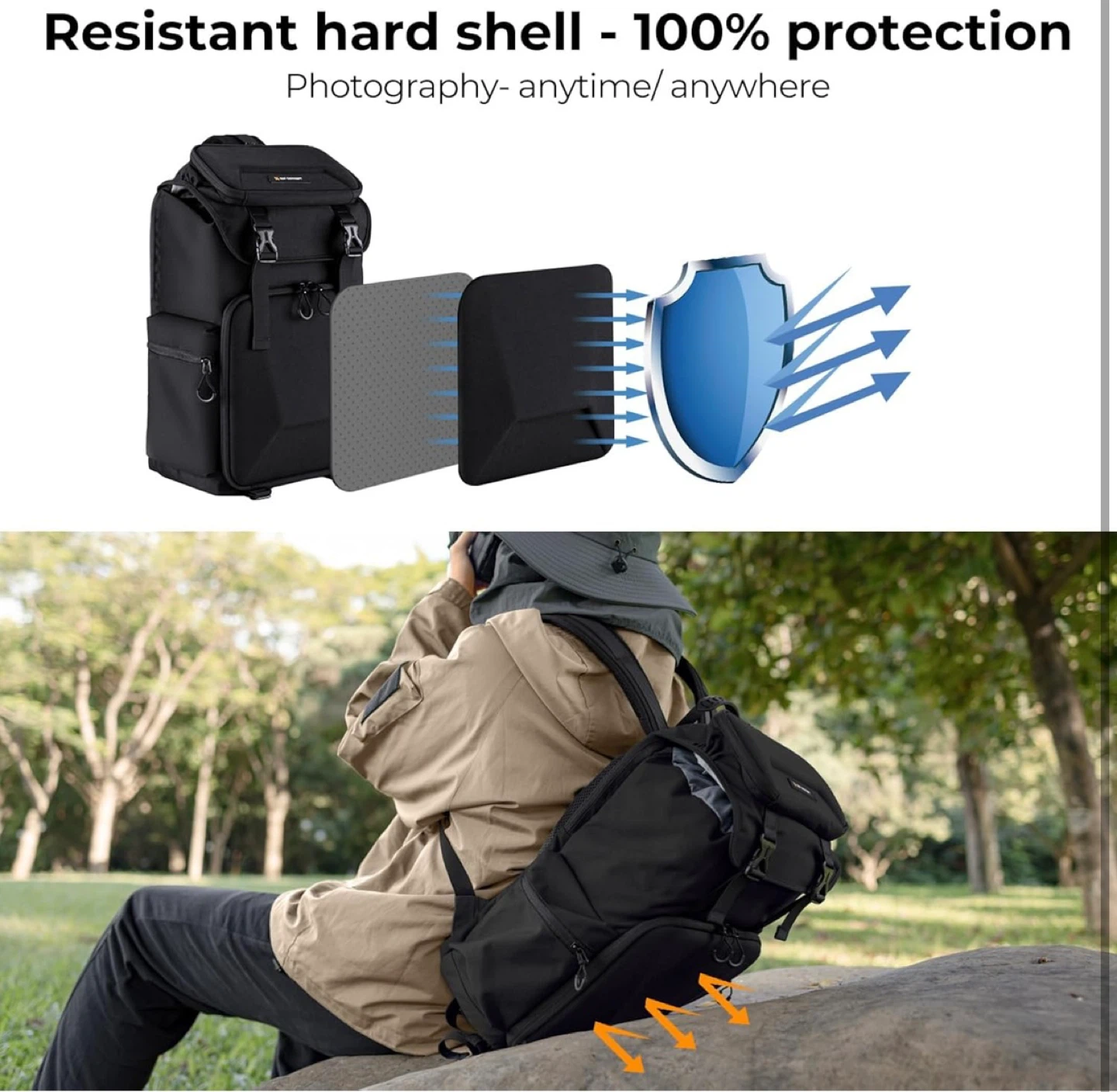 K&F CONCEPT Hard Shell large Camera Backpack+Rain Cover - photo 3