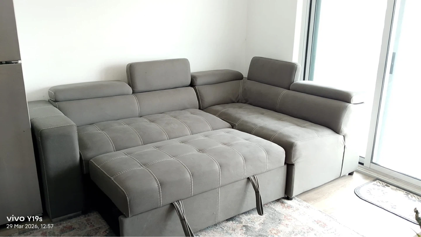 Grey Sectional Sofa with Pull-Out Bed - photo 3