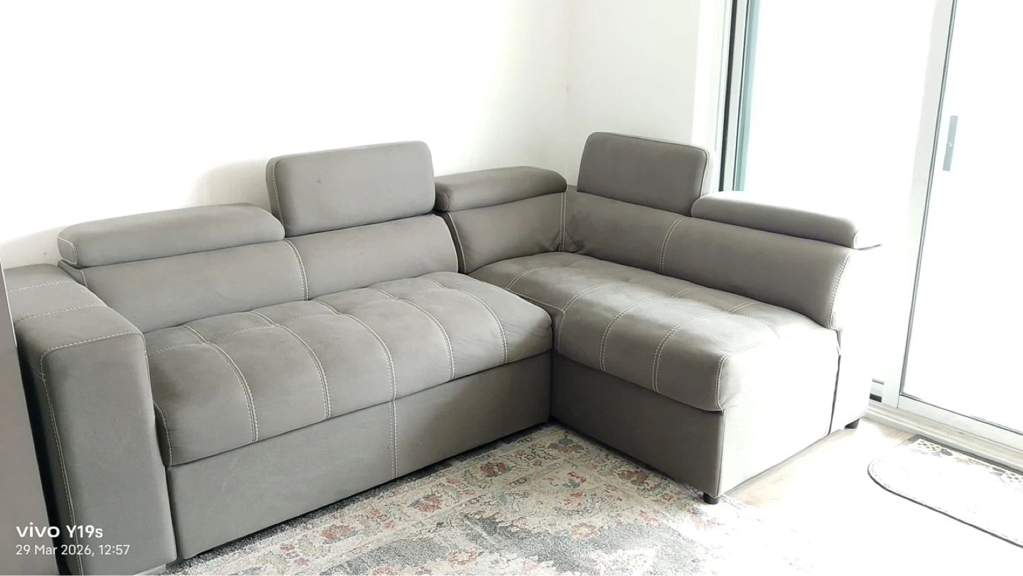 Grey Sectional Sofa with Pull-Out Bed