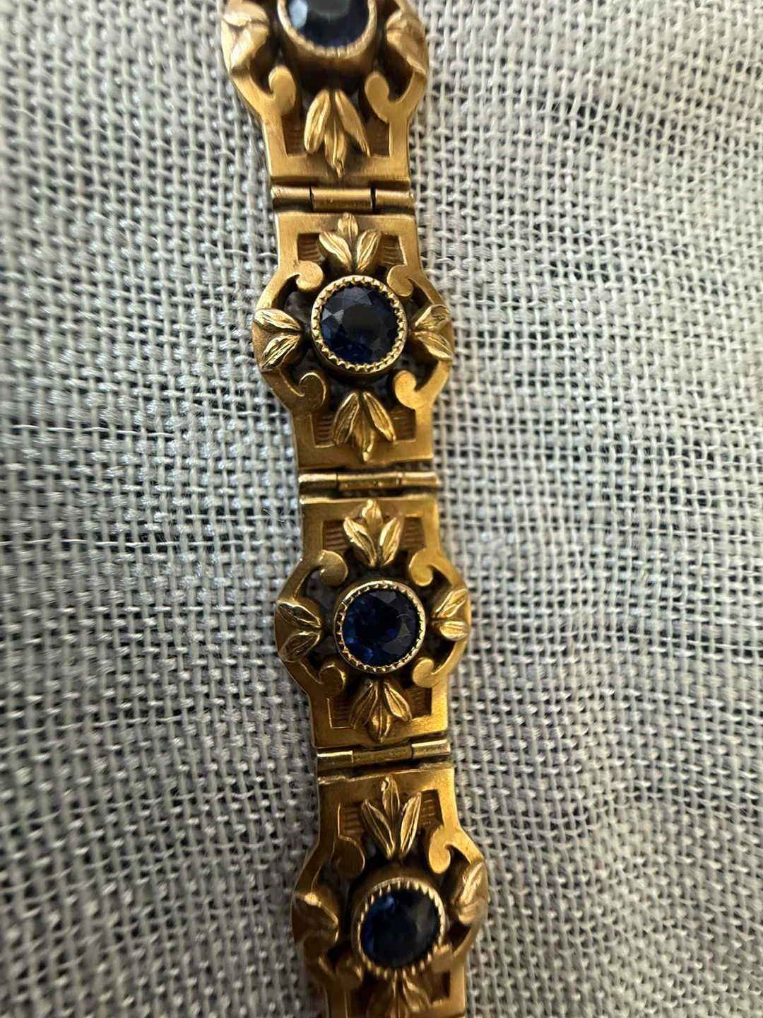 Vintage Gold tone bracelet with blue stones