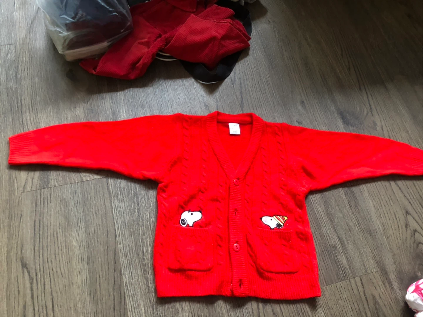 Lucky Baby Snoopy Red Cable Knit Cardigan 6M