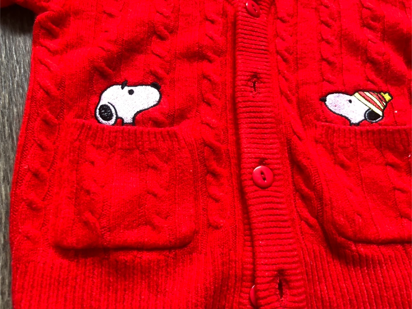 Lucky Baby Snoopy Red Cable Knit Cardigan 6M - photo 2