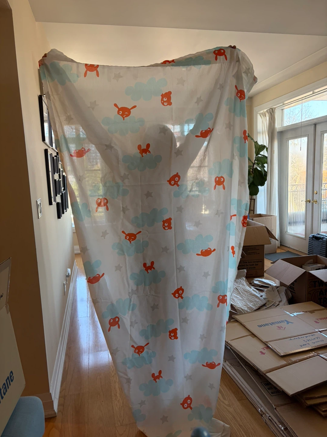 2 Kids Curtains with Orange and Blue Cloud Characters - photo 2