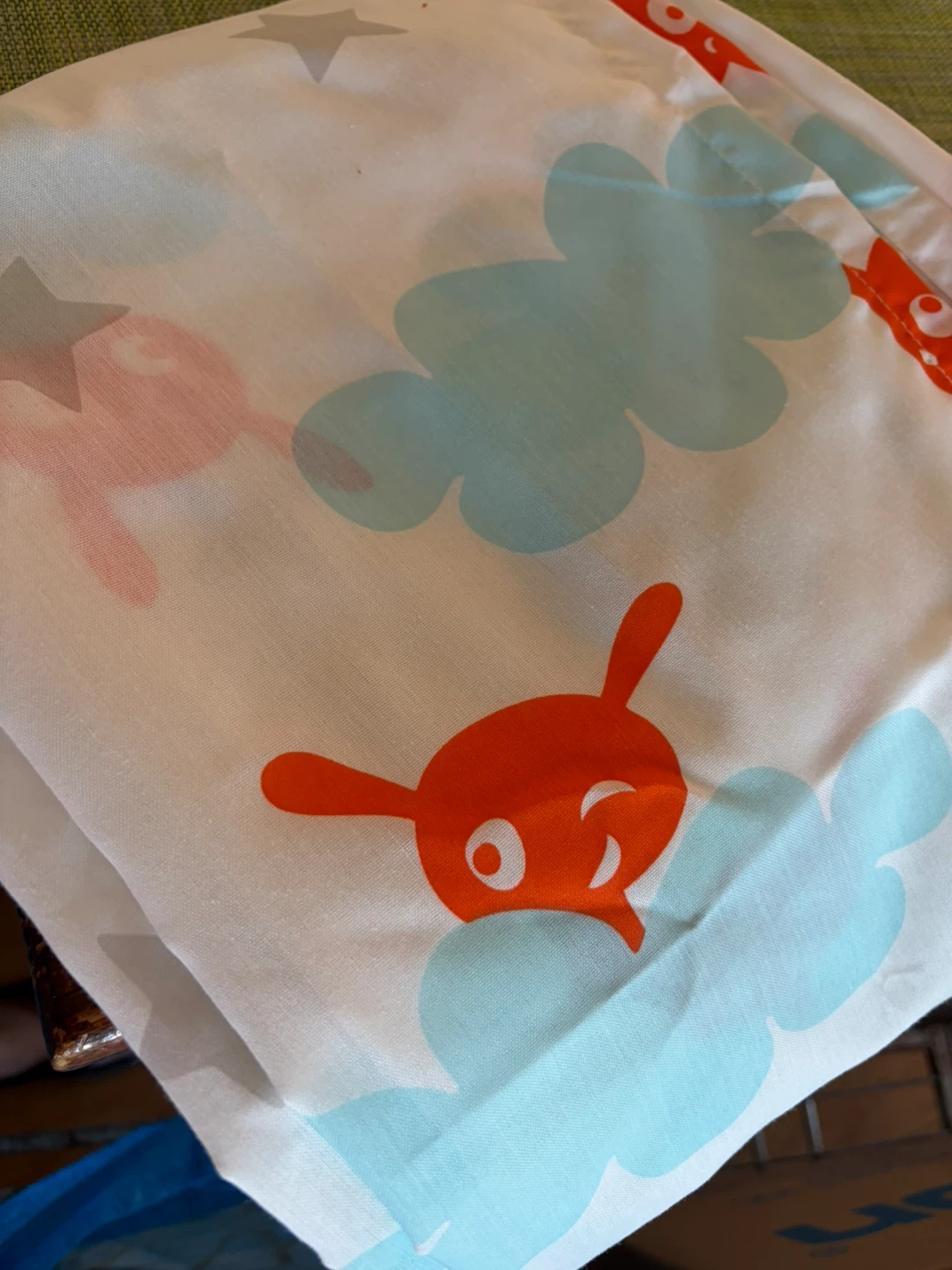 2 Kids Curtains with Orange and Blue Cloud Characters