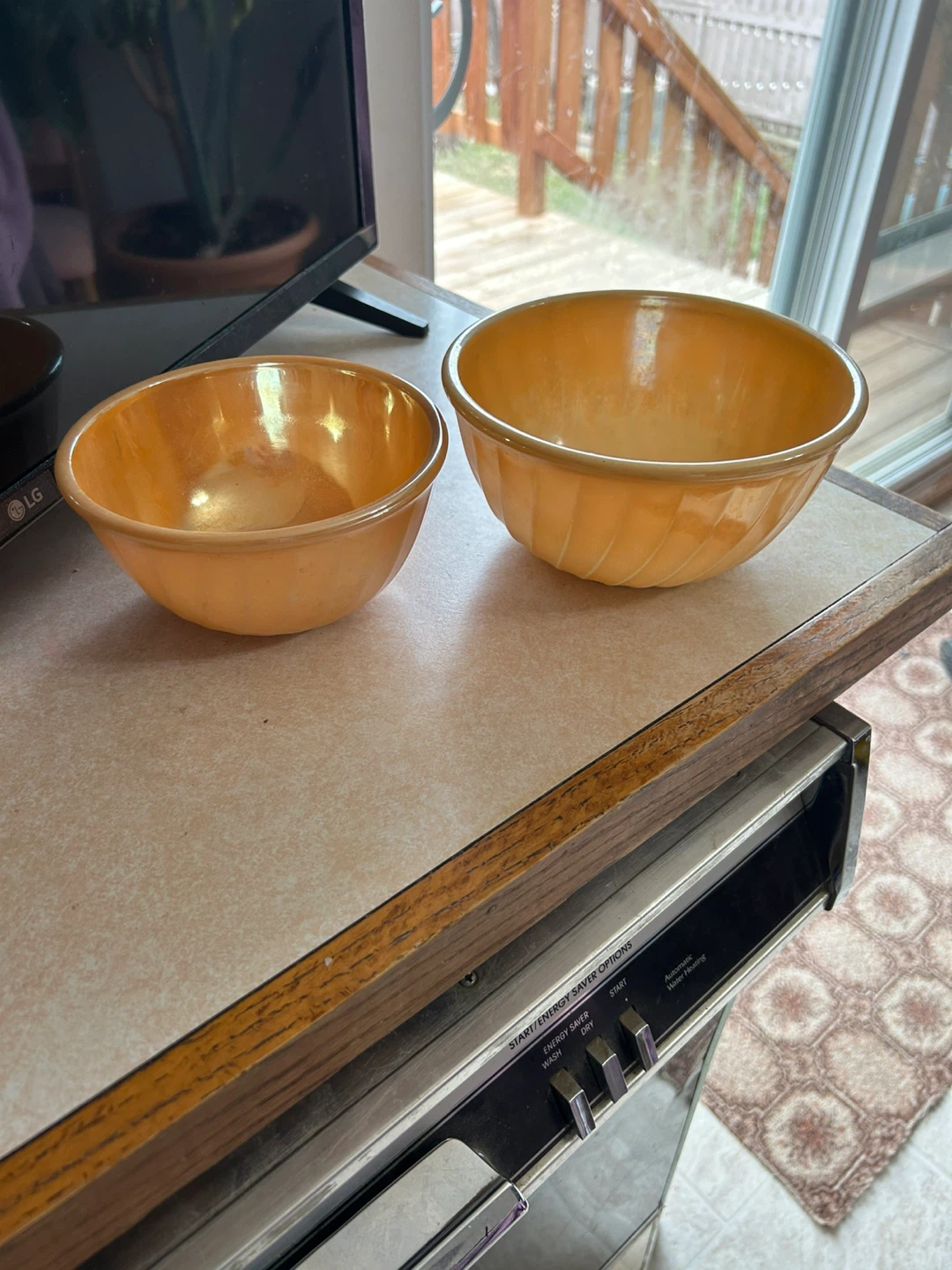Fire King Peach Luster Mixing Bowls (Set of 2)