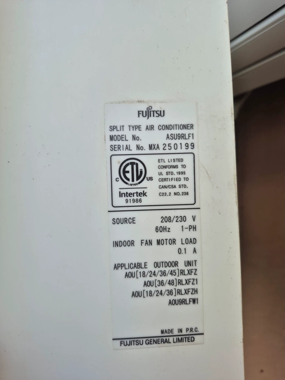 Fujitsu ASU9RLF1 Split Type Air Conditioner Outdoor Unit - photo 3