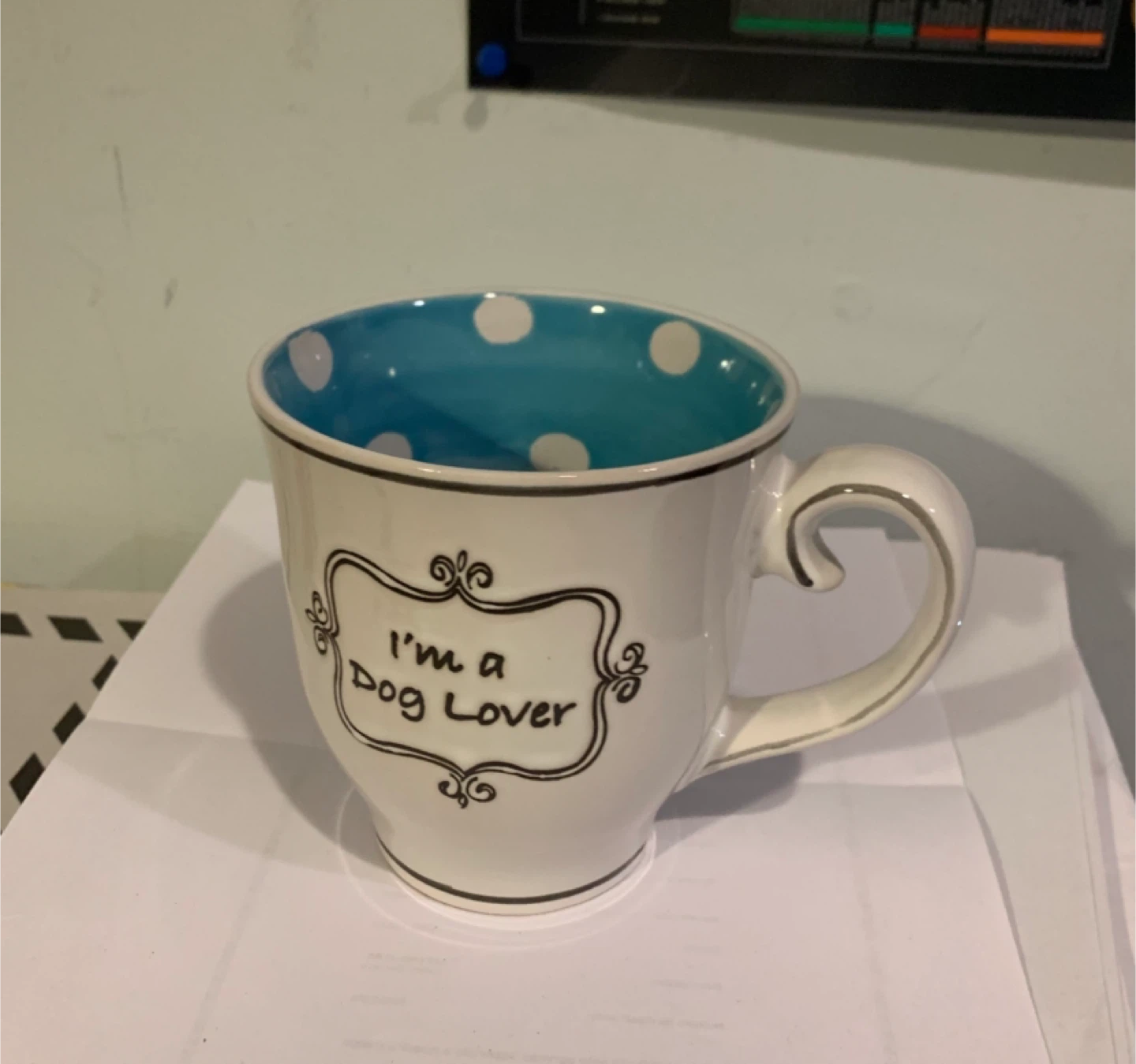Dog Lover Mug with Blue Polka Dot Interior