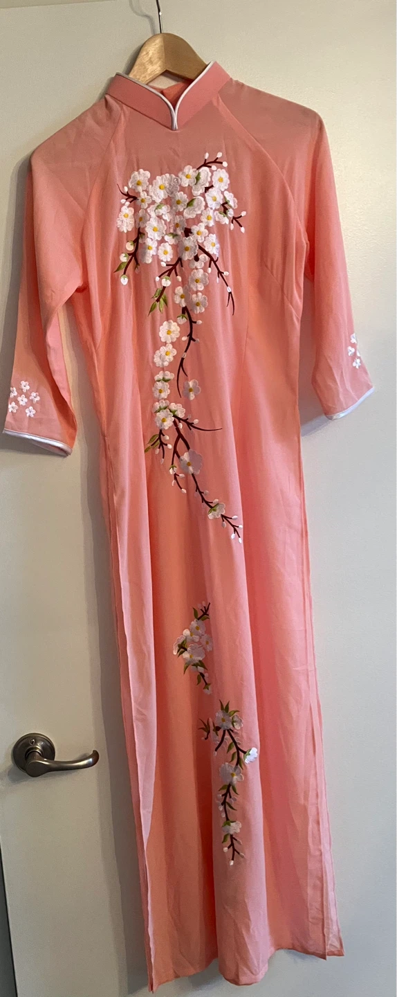 Peach Embroidered Ao Dai Dress - photo 3