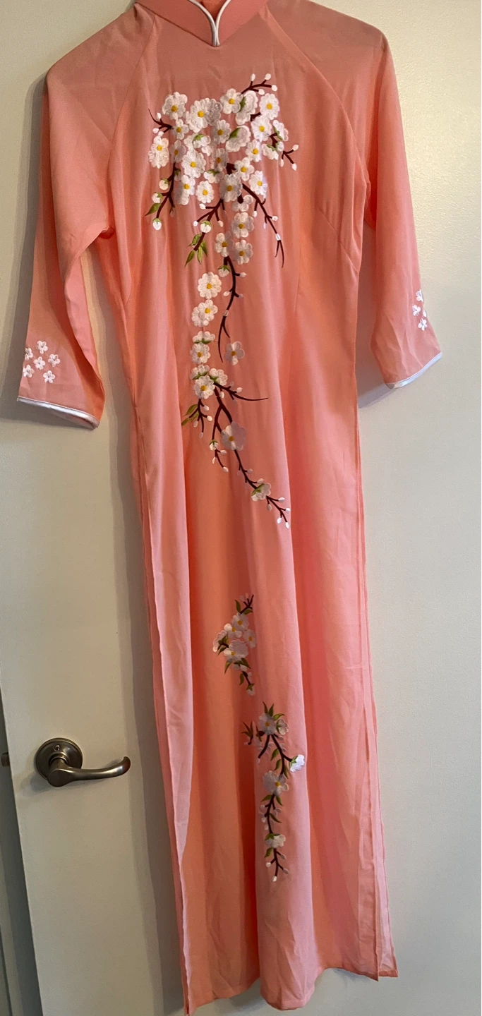 Peach Embroidered Ao Dai Dress - photo 2
