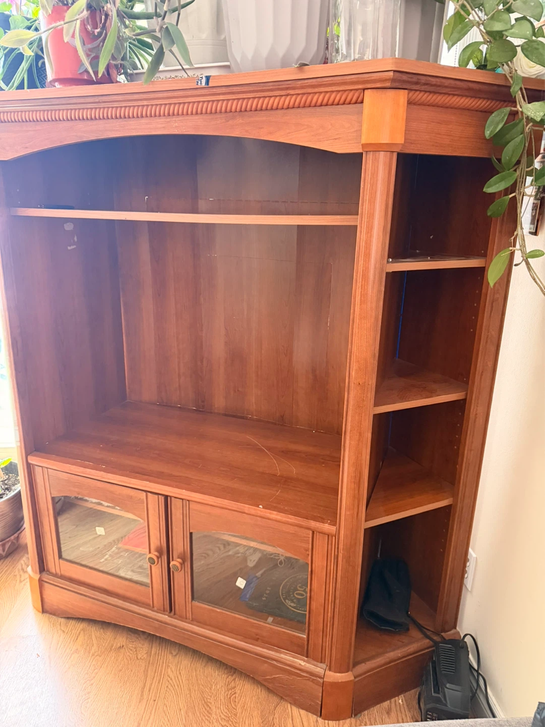 Wooden Media Console with Glass Doors - photo 3
