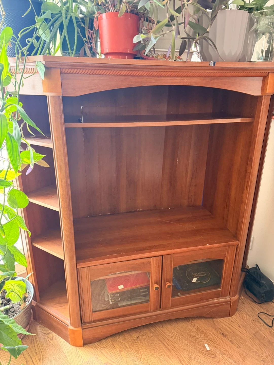 Wooden Media Console with Glass Doors - photo 2