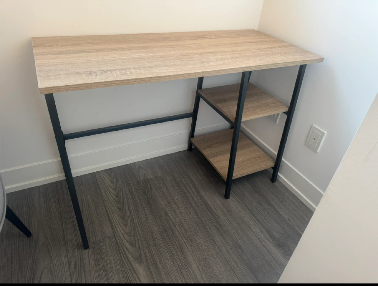 Oak Wood and Metal Desk with Shelving