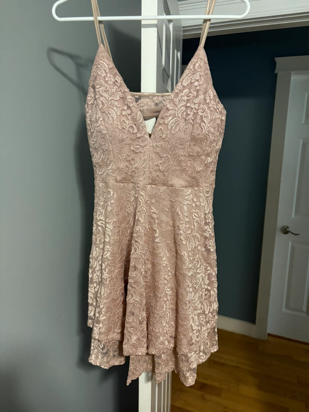 Pink Lace Dress with Criss-Cross Back