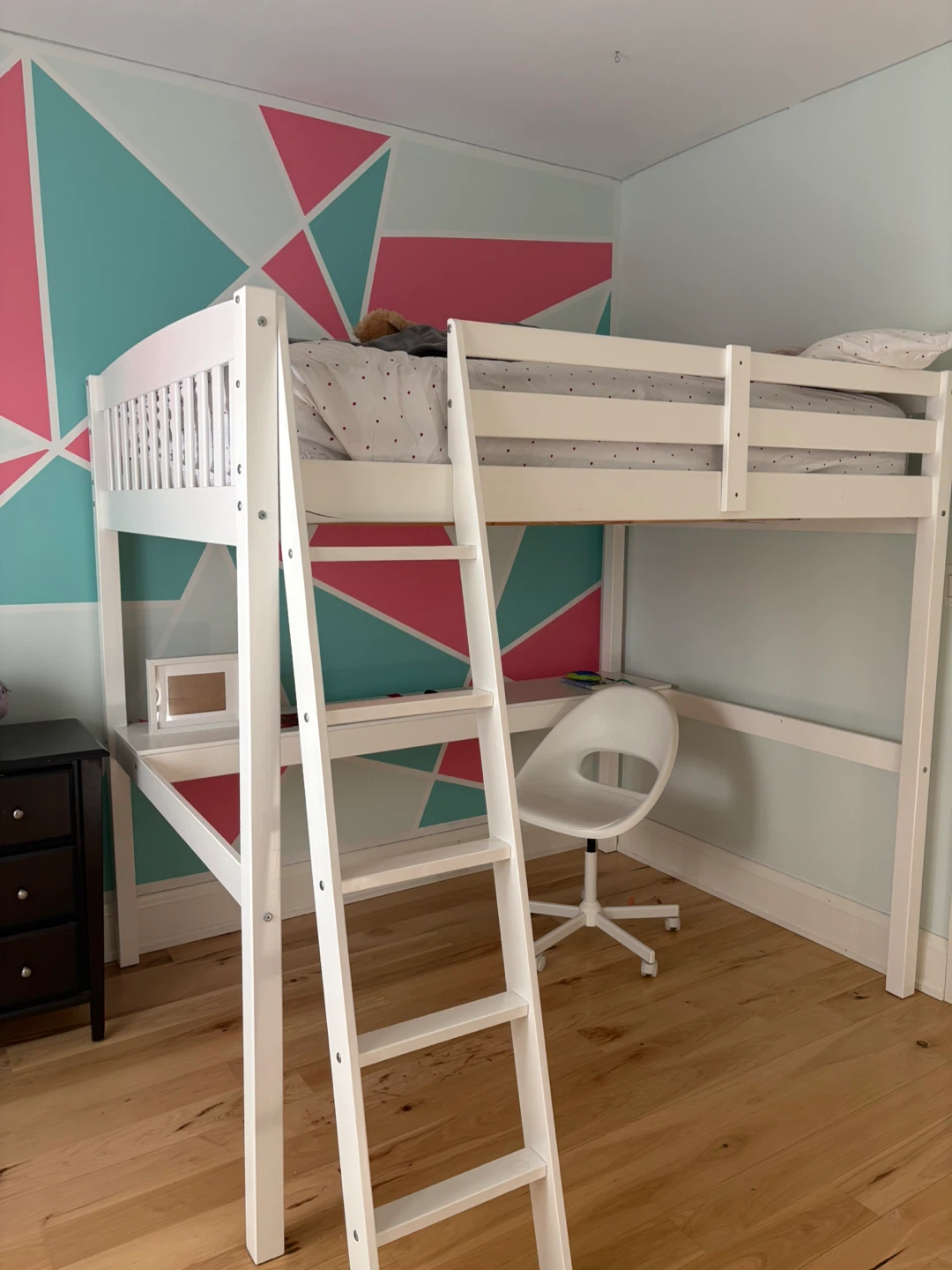 White Loft Bed with Desk