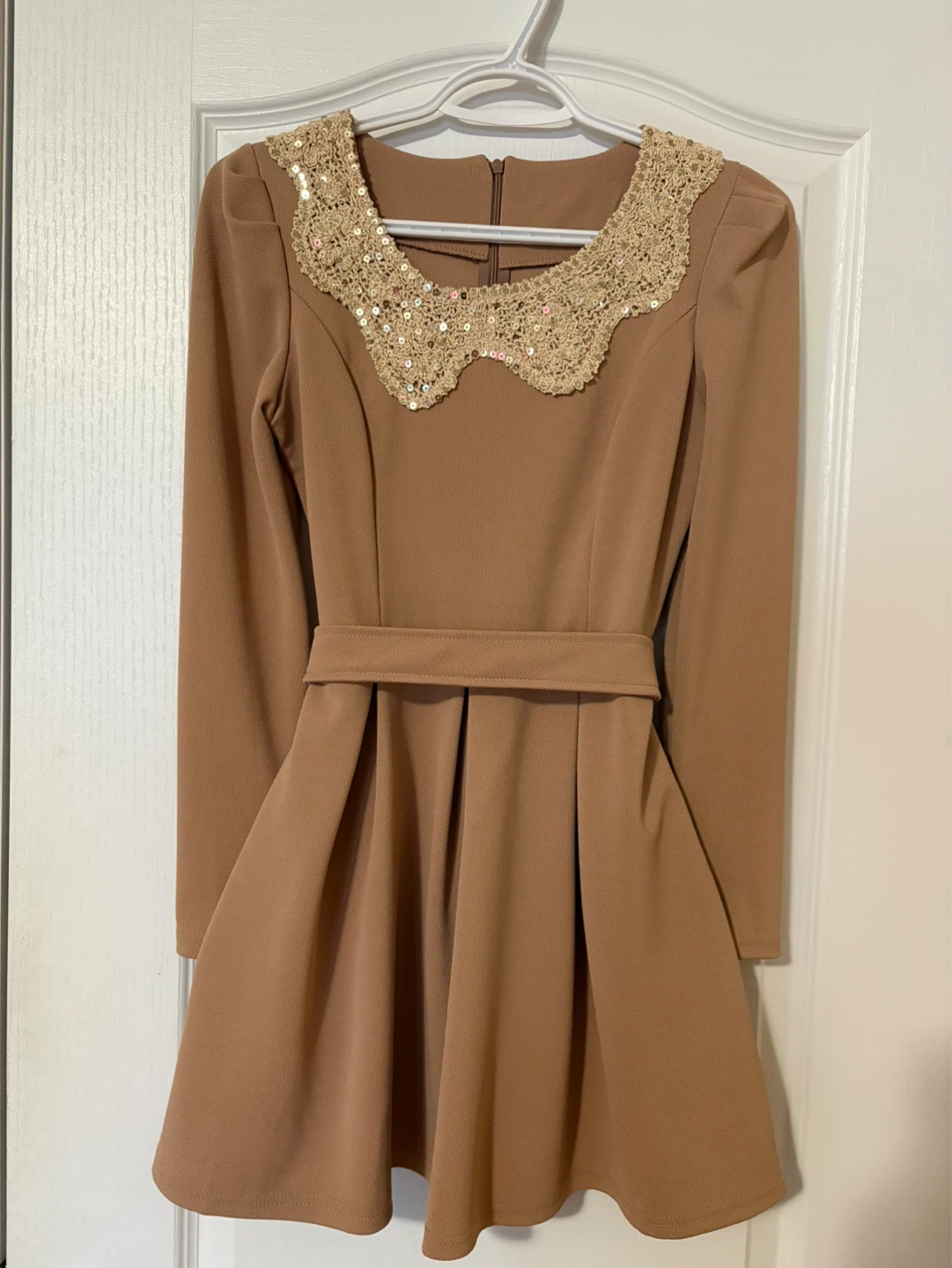 Women's Long Sleeve Dress with Sequined Collar - photo 4