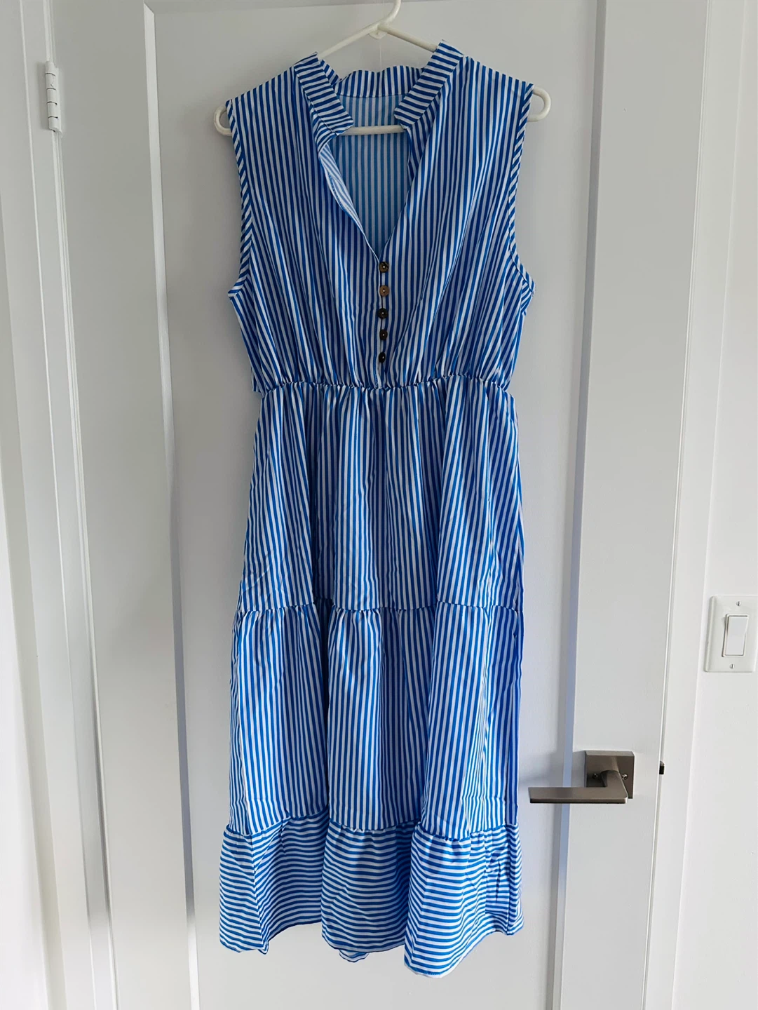 Blue and White Striped Sleeveless Dress