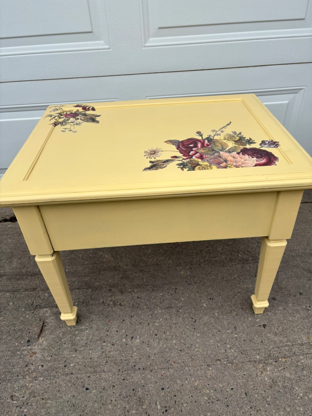 Yellow Accent Table with Floral Decal and Drawer - photo 5