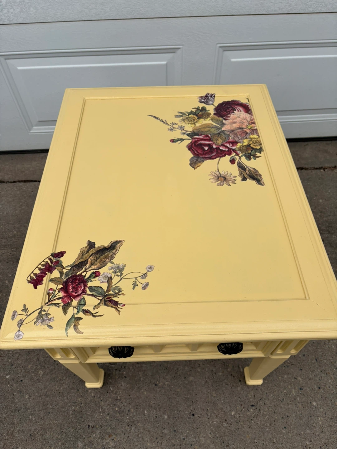 Yellow Accent Table with Floral Decal and Drawer