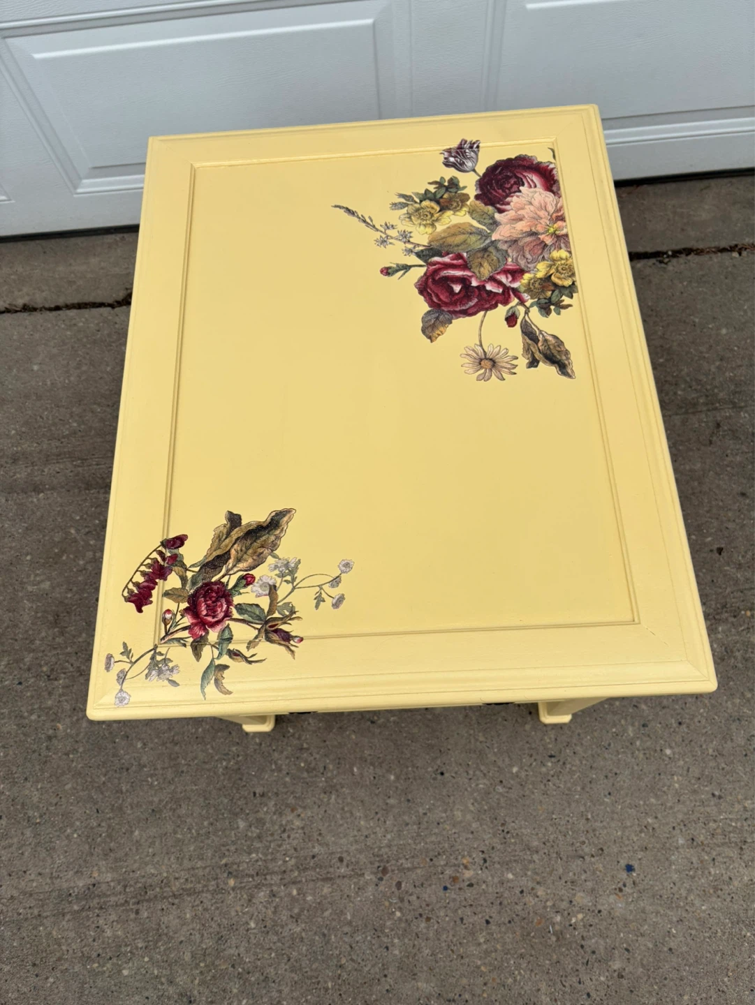 Yellow Accent Table with Floral Decal and Drawer - photo 3