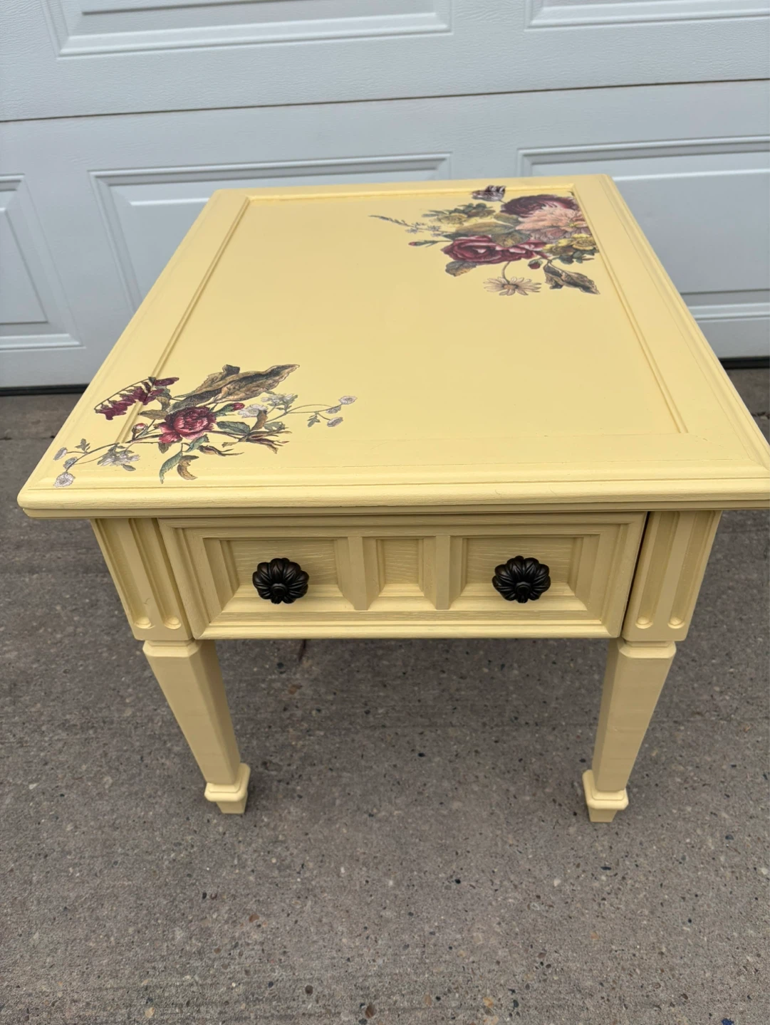 Yellow Accent Table with Floral Decal and Drawer - photo 2