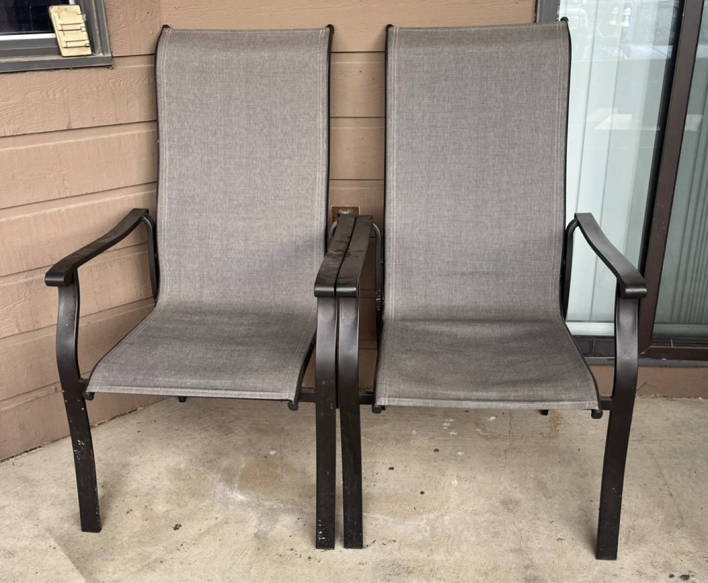 Two Grey Outdoor Patio Chairs
