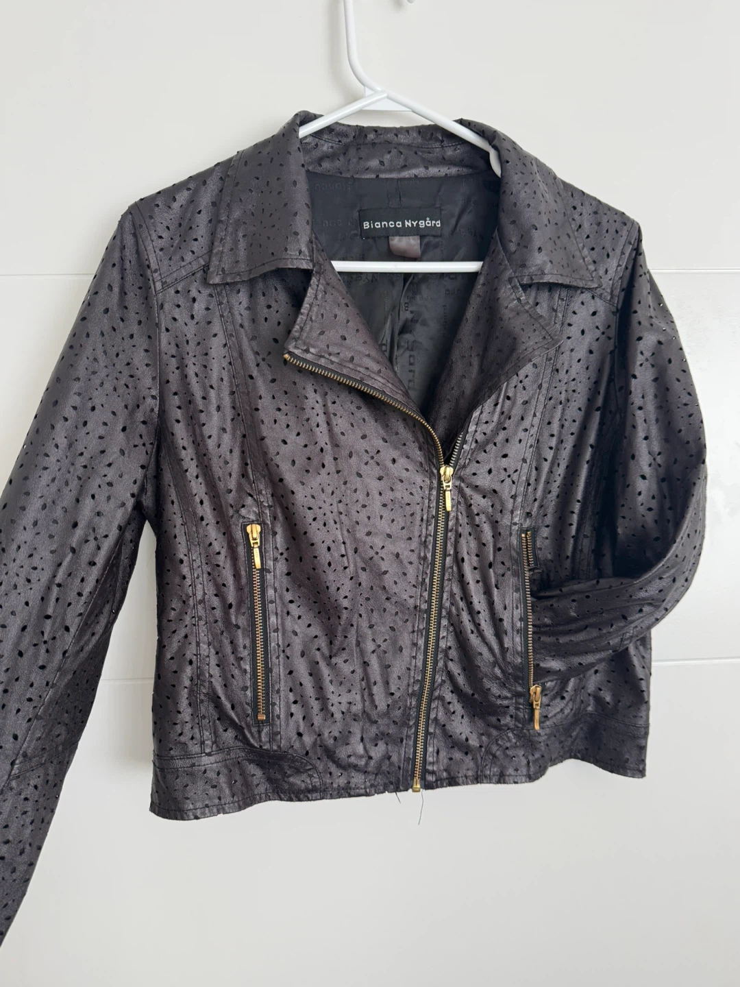Bianca Nygård Black Perforated Faux Leather Moto Jacket - photo 2