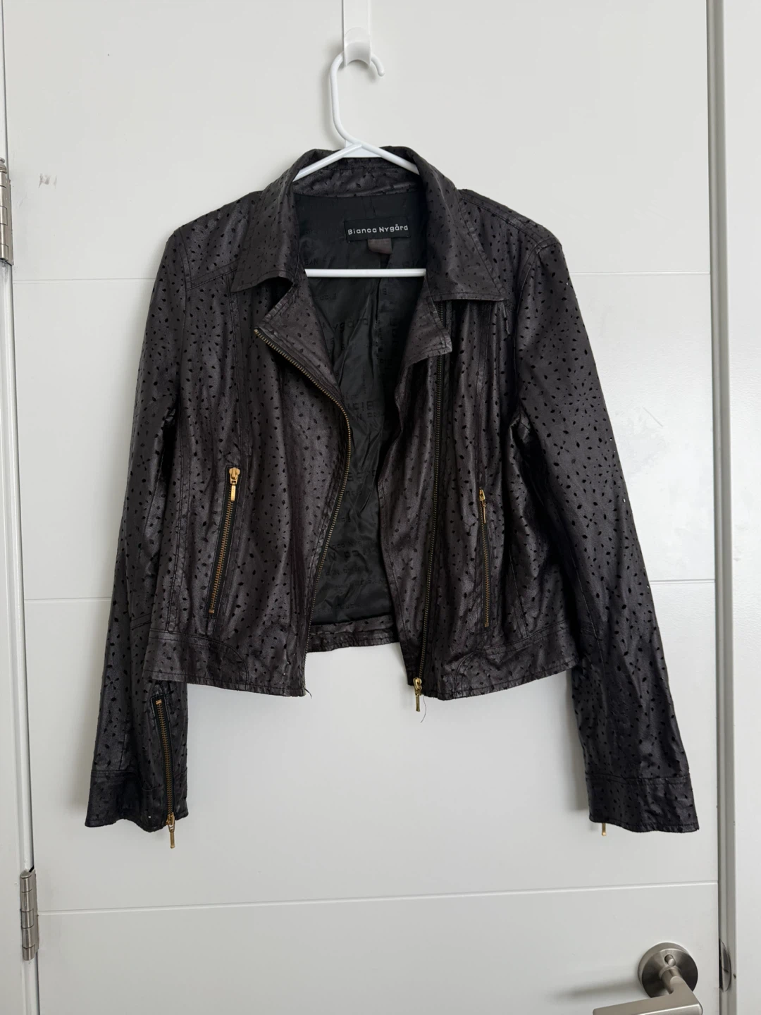 Bianca Nygård Black Perforated Faux Leather Moto Jacket