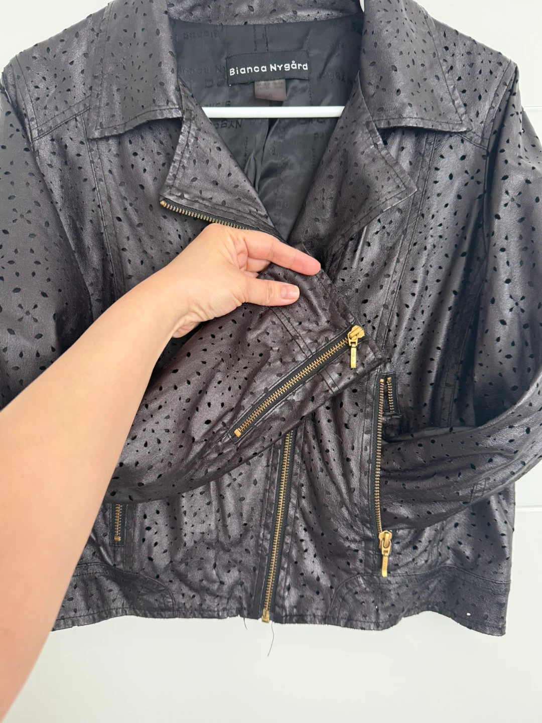 Bianca Nygård Black Perforated Faux Leather Moto Jacket - photo 5
