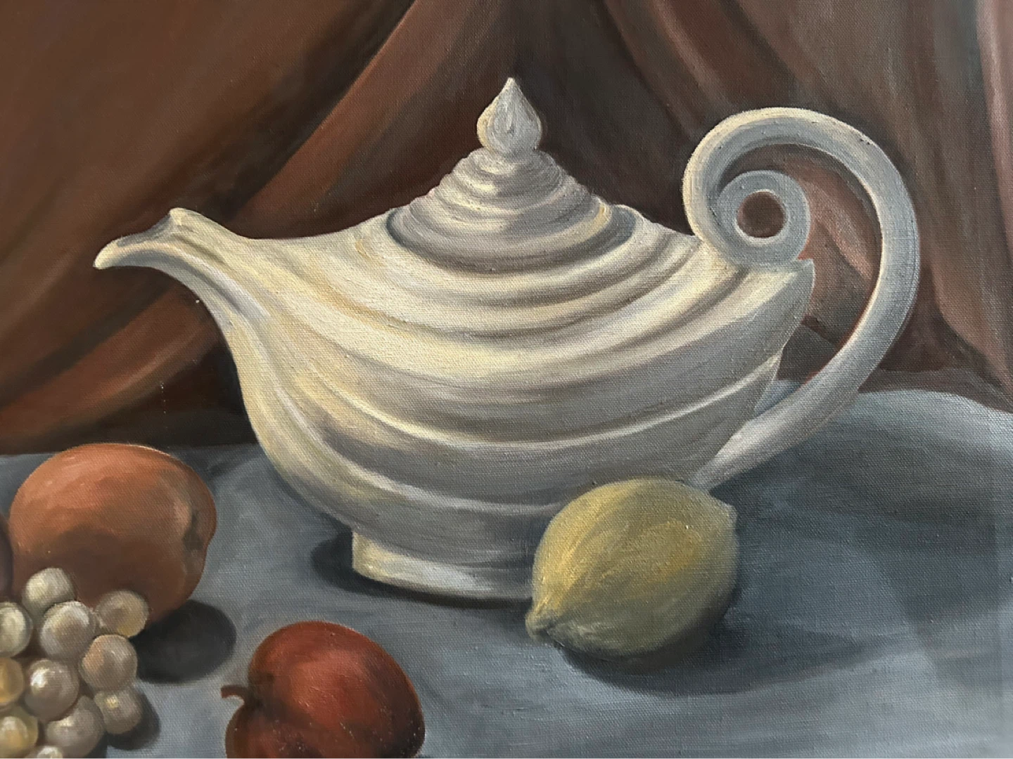 Oil Painting Still Life with Teapot and Fruit - photo 2