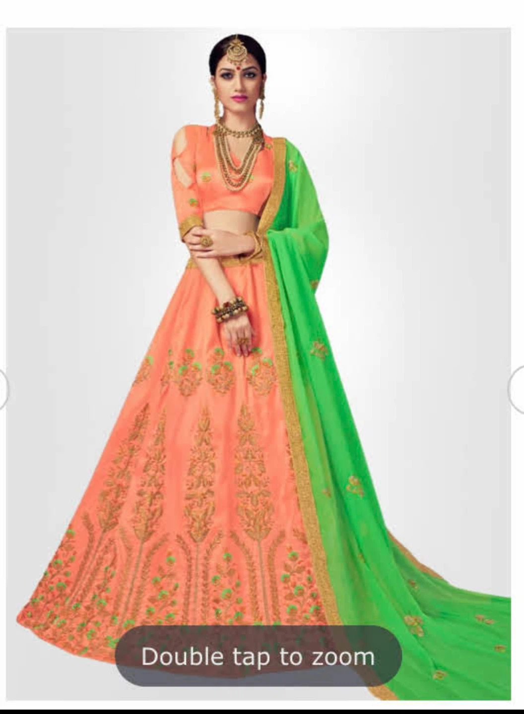 Orange & Green Embroidered Lehenga Choli Set
